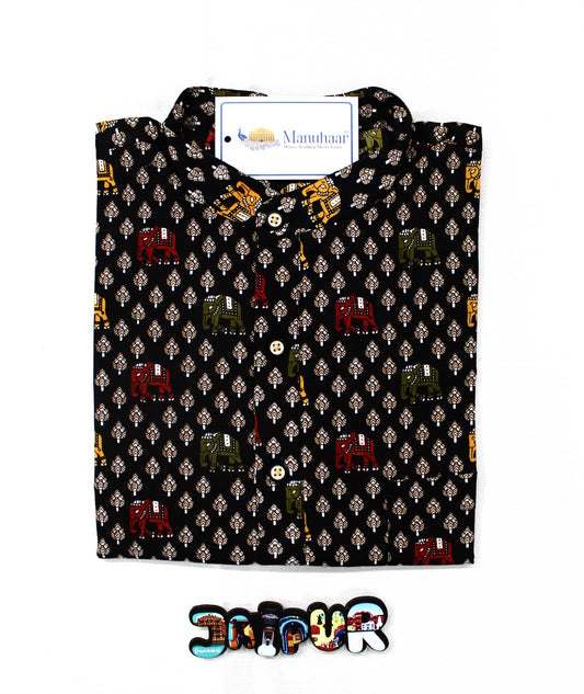 Royal Sanganeri Black Long Kurta