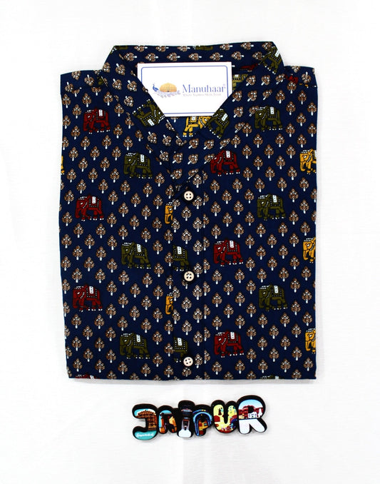 Royal Sanganeri Blue Long Kurta