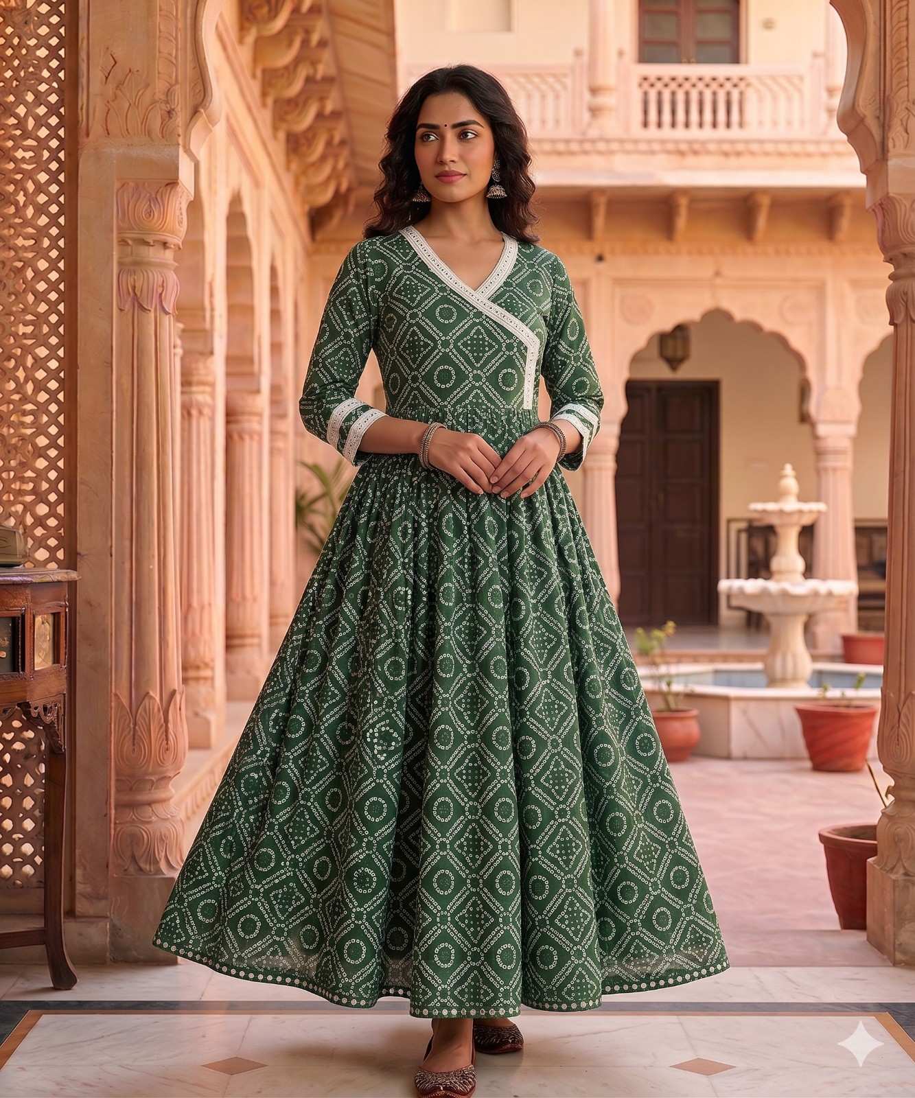 Green Bandage Anarkali Dress for Women | Manuhaar