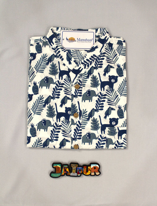 White Indigo Jungle Short Kurta