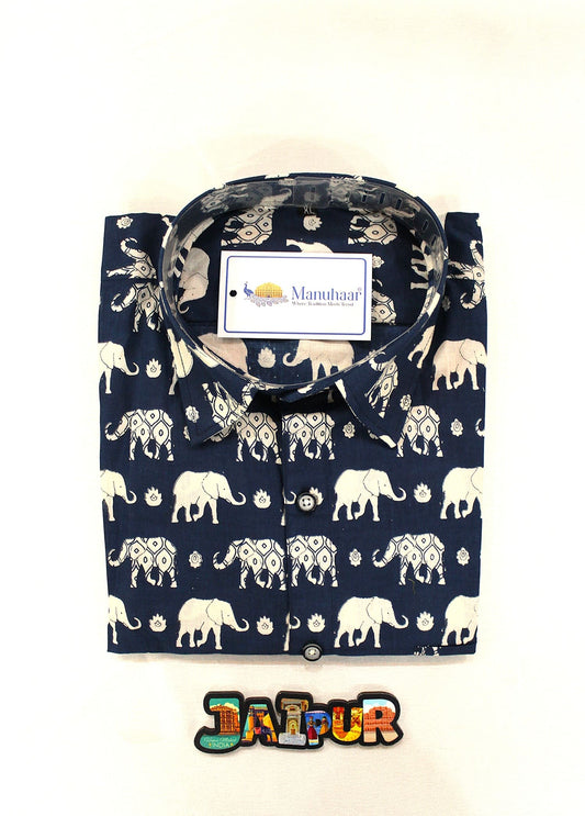 Indigo Elephant Half Shirt