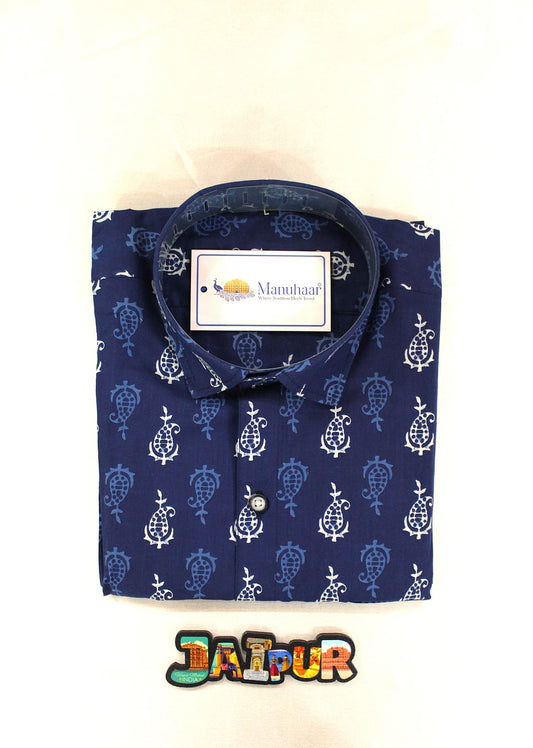 Blue Leaf Half Shirt