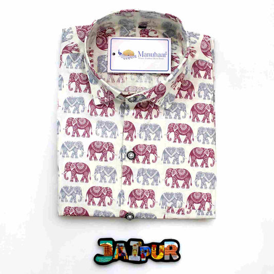 Cream Mandana Elephant Half Shirt
