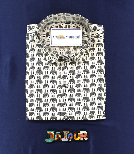 Cream Mini Elephant Half Shirt