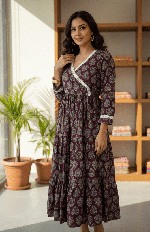 Maroon Heritage Print Angrakha