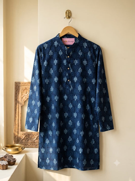 Denim Leaf Long Kurta