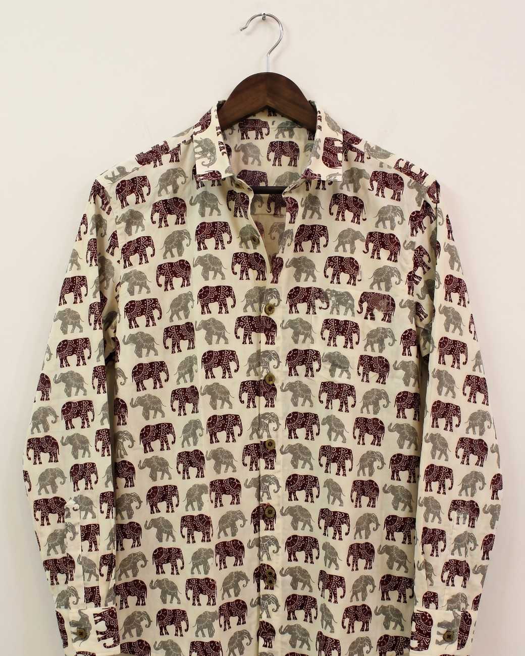 Cream Mandana Elephant Full Shirt