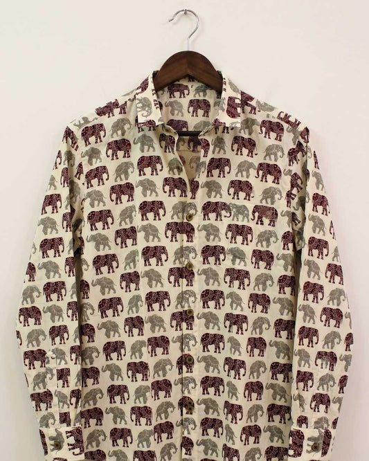 Cream Mandana Elephant Full Shirt