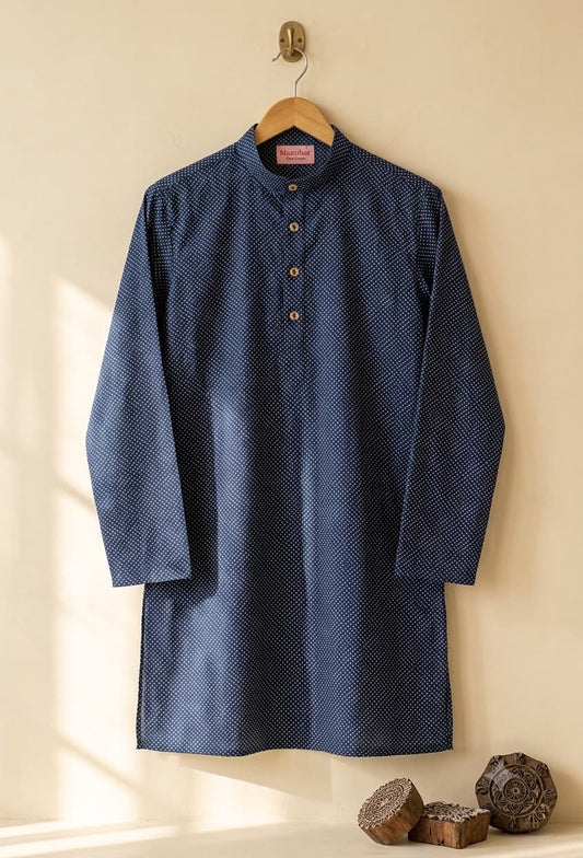 Blue Dotted Long Kurta