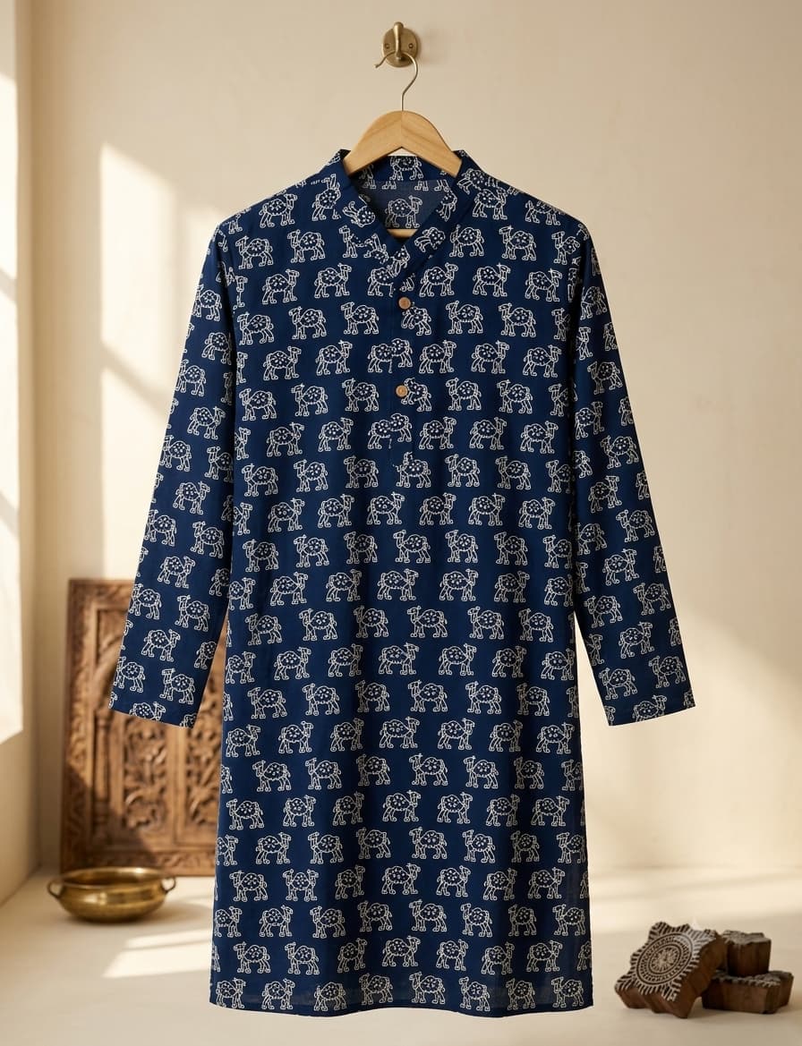 Blue Camel Art Long Kurta
