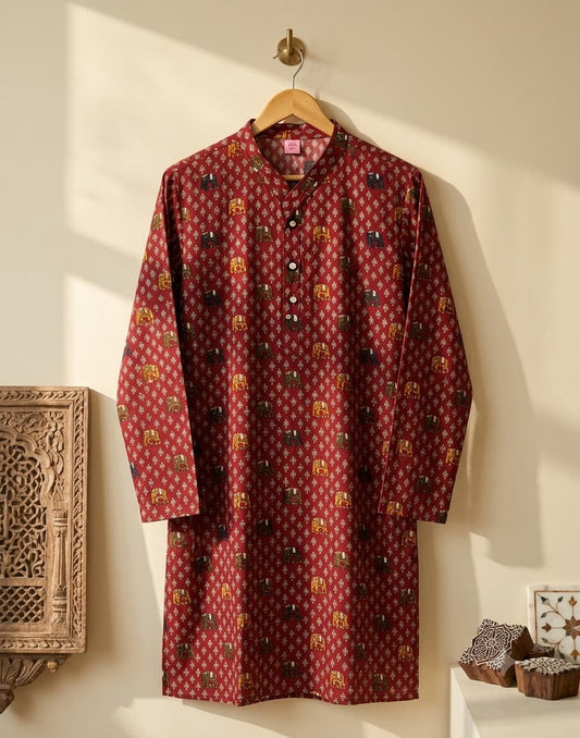 Royal Sanganeri Red Long Kurta