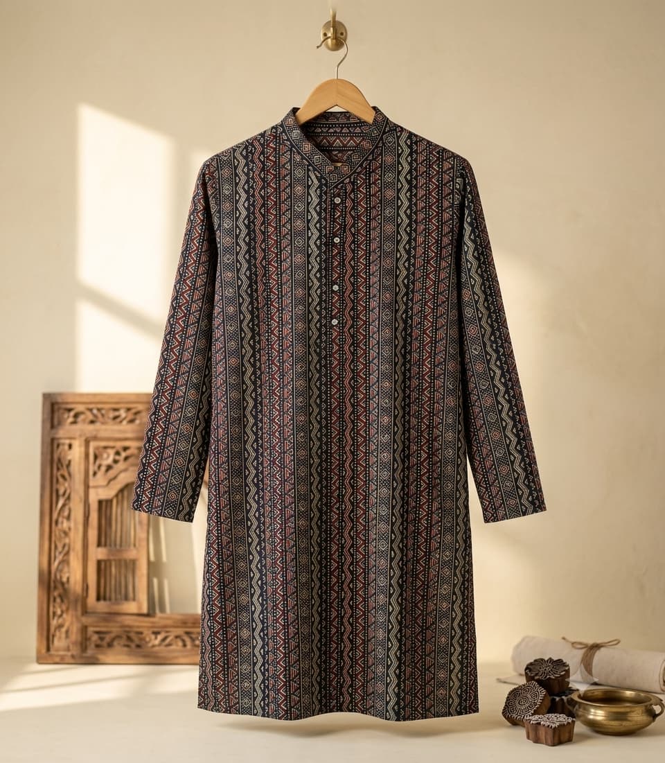 Royal Kalamkari Black Long Kurta