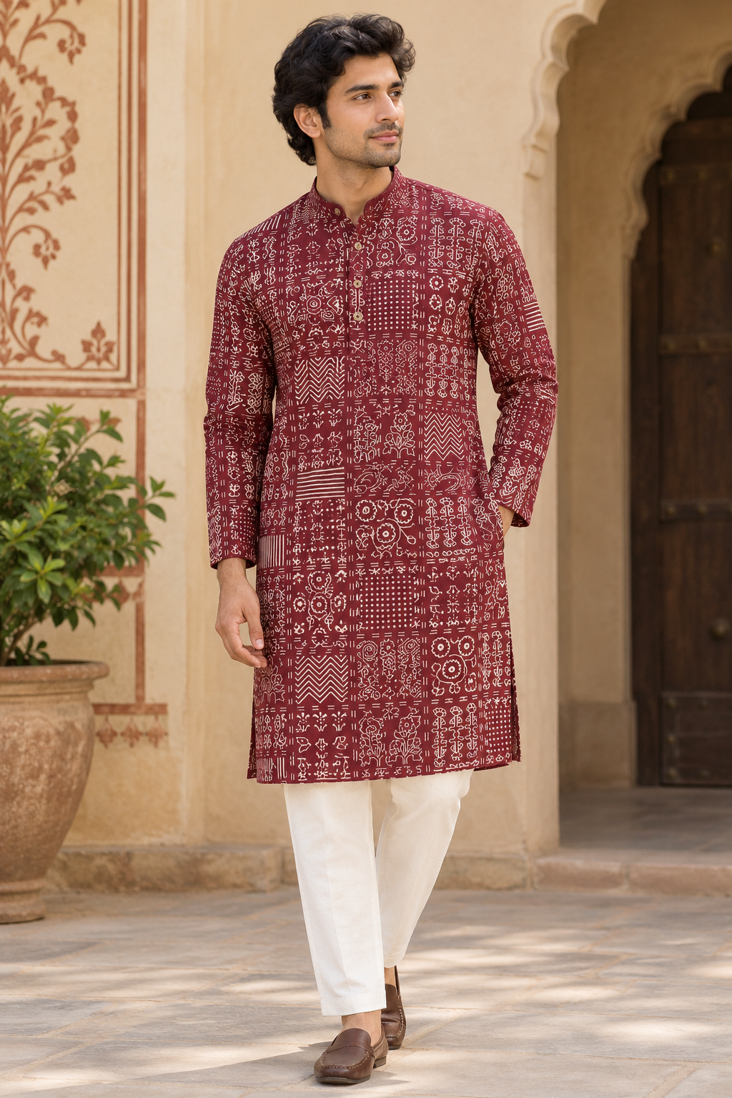 Royal Maroon Heritage Long Kurta