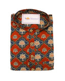 Red geometric printed short kurta for men by Manuhaar