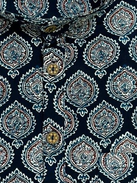 Premium Navy Ajrakh Short Kurta
