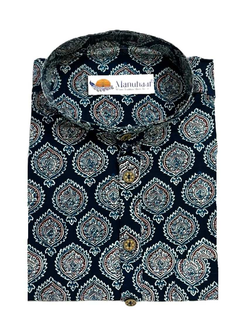 Premium Navy Ajrakh Short Kurta