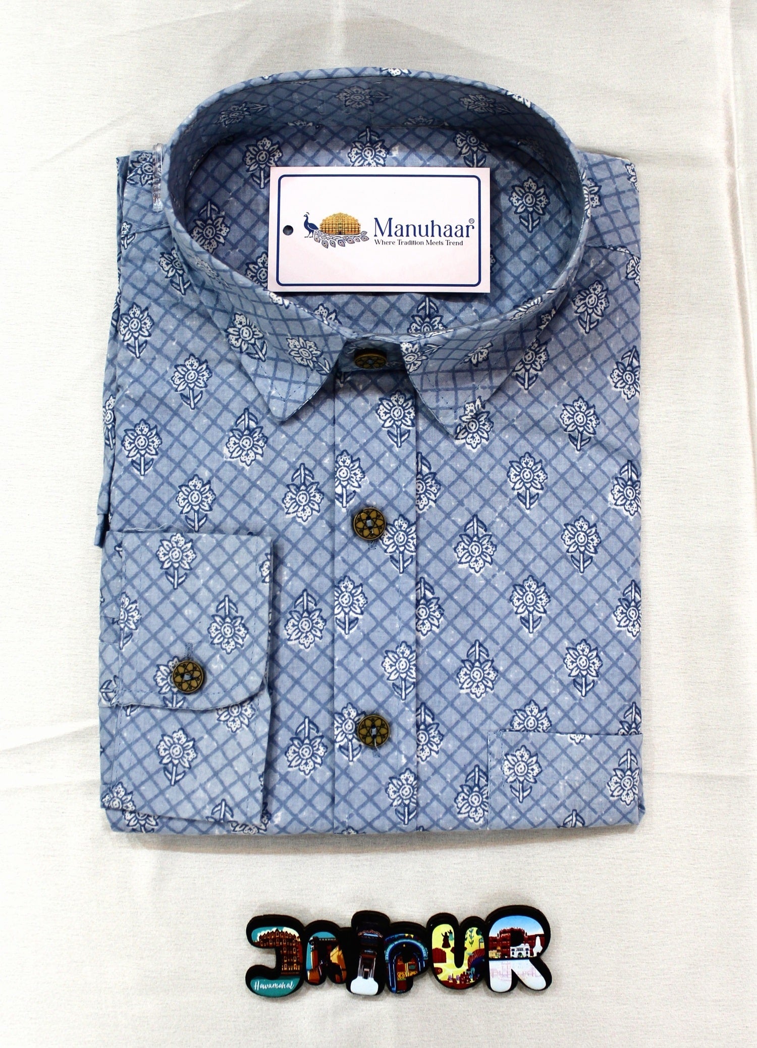 Sky Blue Floral Full Shirt
